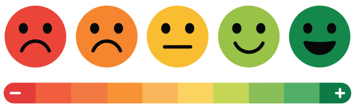 Emoji Emotion Scale with Sad, Neutral, Satisfied, and Happy Faces Feedback Vector  Illustration