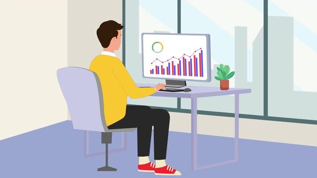 A stock animation video of Business Analyst Working at Office Desk