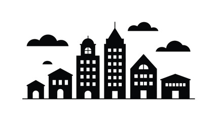 Obraz premium Simple black silhouette of a cityscape featuring various building designs