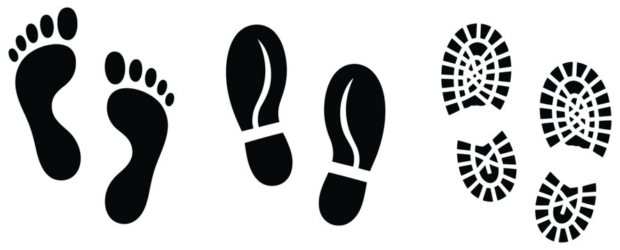 Shoe and Barefoot Footprint Collection with Sole Marks and Bare Foot Impressions Isolated Design