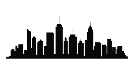 A striking black silhouette of a modern city skyline against a white background © MdSafi