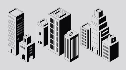 Obraz premium Isometric illustration of a modern cityscape with various building designs