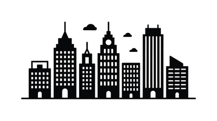 Fototapeta premium Black silhouette skyline of a modern city with several high rise buildings