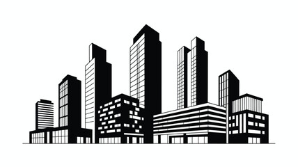 A striking black and white illustration of a modern cityscape with skyscrapers © MdSafi