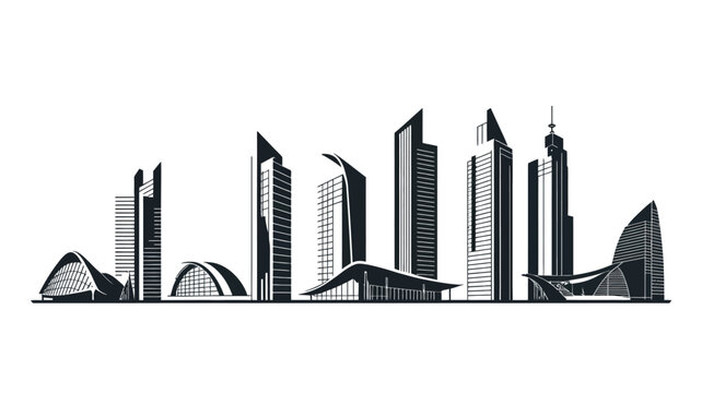 Modern city skyline illustration featuring diverse architectural building designs