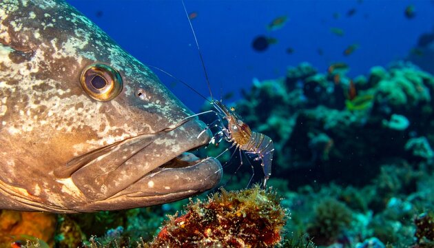 Large Grouper Fish Underwater Scene.