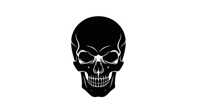 Scary Black Skull Silhouette on White Background, Horror Concept