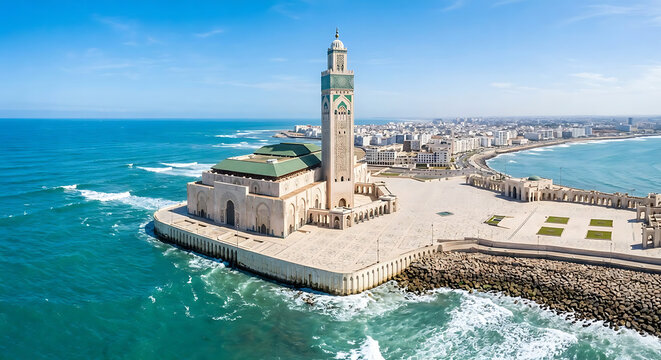 The Majestic Hassan II Mosque Overlooking the Atlantic Ocean in Casablanca