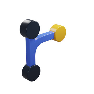 3D Git Branch Version Control Icon Blue Yellow Dark Node Symbol Transparent Background