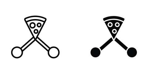 Fototapeta premium Black and white pizza and dumbbell icon set