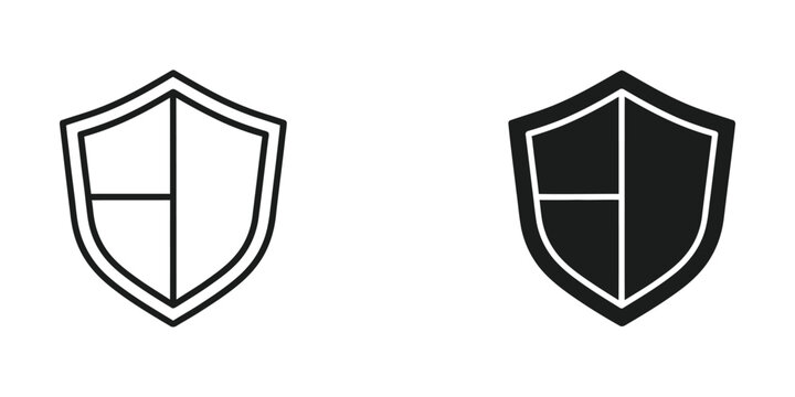Modern shield icon with cross design in black and white
