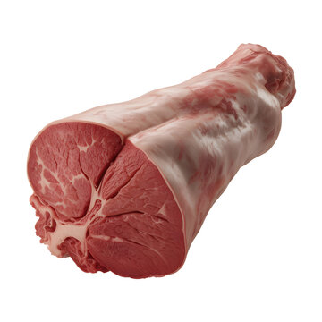 A raw cut of beef on a white background, showcasing its red color and marbling.
