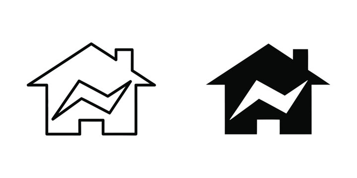 Simple house icon with staircase inside outline style