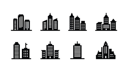 Fototapeta premium Simple black and white cityscape illustration featuring various building silhouettes