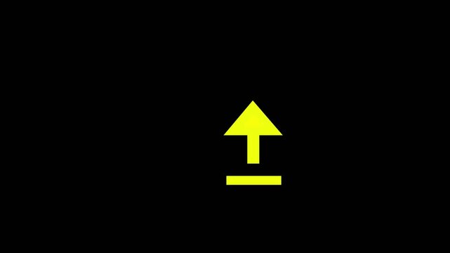yellow arrow pointing progress up animation. Download sign on black screen.4K video.