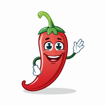 Happy Cartoon Chili Pepper Waving Hello