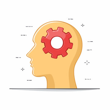 Human Head Silhouette with Red Gear Inside Brain