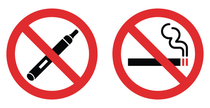 No Electronic Cigarette and No Smoking Vector Signs Featuring Prohibited Vape, Cigarette, Smoking, and Ban Symbols
