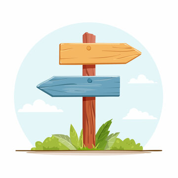 Wooden Signpost with Two Arrows Pointing in Opposite Directions
