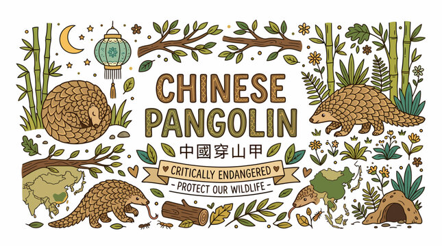Chinese Pangolin Critically Endangered Wildlife Protection Banner