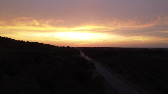 Aerial View of Long Highway at Sunset in Meta Casanare