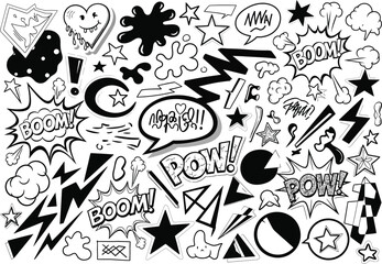 Comic book explosion elements black and white vector illustration © Nahid
