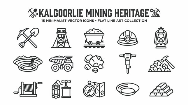 Kalgoorlie Mining Heritage Icons: Vector Flat Line Art Collection