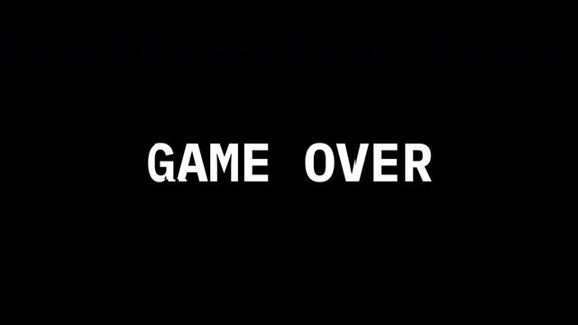 Minimal black background featuring bold white &ldquo;Game Over&rdquo; text, creating a dramatic retro gaming and digital failure concept