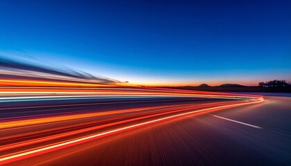 Obraz premium Highway light trails at sunset