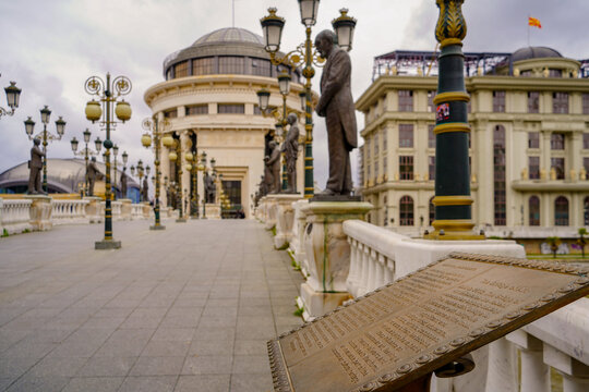 important administrative and cultural buildings in the center of Skopje , North Macedonia