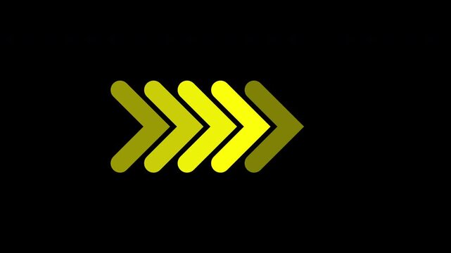 yellow sliding icon video animation. Repeating directional arrow, repeating directional arrow line animation. Blinking arrow navigation