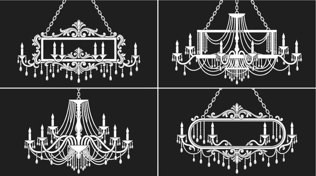 Elegant Vintage Chandelier Collection with Luxury Crystal Hanging Lamps and Ornamental Lighting Fixtures Vector Illustration Se