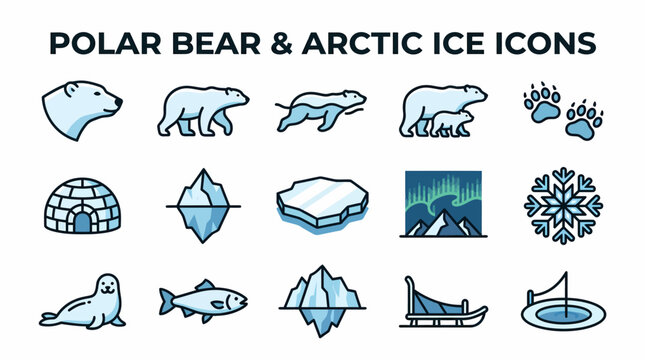 Polar Bear Arctic Ice Icons Set