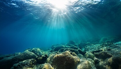 Obraz premium underwater ocean serenity sunrays and natural reflections in the aquatic depths