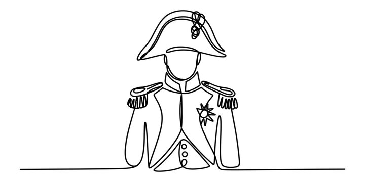 Continuous single line drawing of napoleon bonaparte wearing a bicorne hat and military uniform Vector, illustration