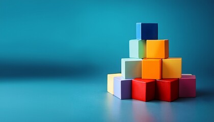 Fototapeta premium stack of perfectly misaligned colored cubes abstract metaphor for individuality disruption or breaking patterns copy space