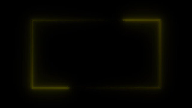 Animated neon golden rectangle frame with single glowing light path, clean minimalist yellow line border overlay loop for video editing and stream hud. 4k
