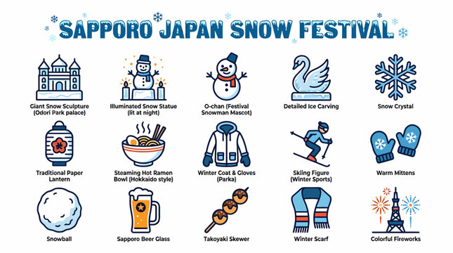 Sapporo Snow Festival Icons - Winter Fun in Japan