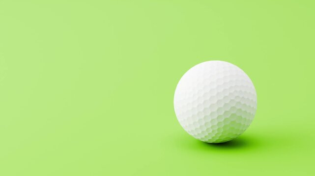 Golf Ball Rolling Slowly from Left and from Right and Stopping on Clean Green Background with Copy Space