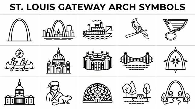 St. Louis Symbols Icons - Gateway Arch, Cardinal, City
