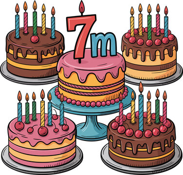 Colorful cakes with 7million text 