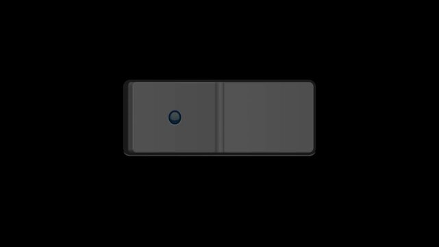 Dark Modern Rocker Switch Animation On Off Power Button 4K. Horizontal Dark Gray Toggle Switch with Blue LED Motion Graphics.