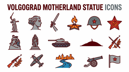 Naklejka premium Volgograd Motherland Statue Icons Set