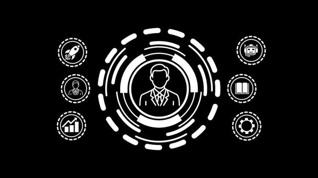 Business Leadership and Innovation Concept on Black Background,4k animated 4k technology 4k grafiks motion
