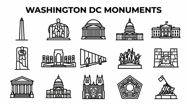 Washington DC Monuments Icons Collection
