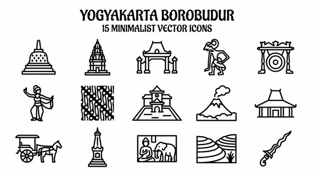 Yogyakarta Borobudur Minimalist Vector Icons