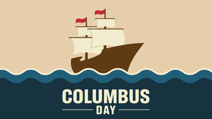 A stylized illustration of a sailing ship with columbus day text © Outline Icon Set