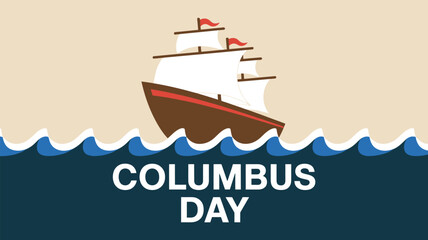 A vintage sailing ship illustration commemorating columbus day on blue waves © Outline Icon Set