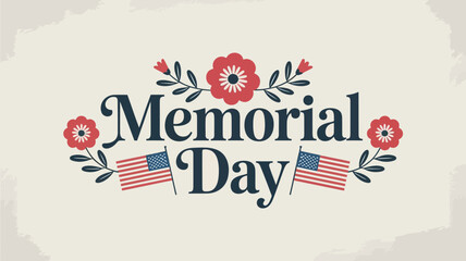 A memorial day illustration featuring flowers flags and decorative typography © Outline Icon Set