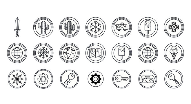 Set of Circular Icons: Travel, Food, Winter, Business, and More
